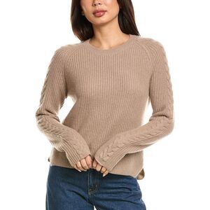 The Cashmere Project Womens  Shaker Cable Crewneck 100% Cashmere Sweater, Brown